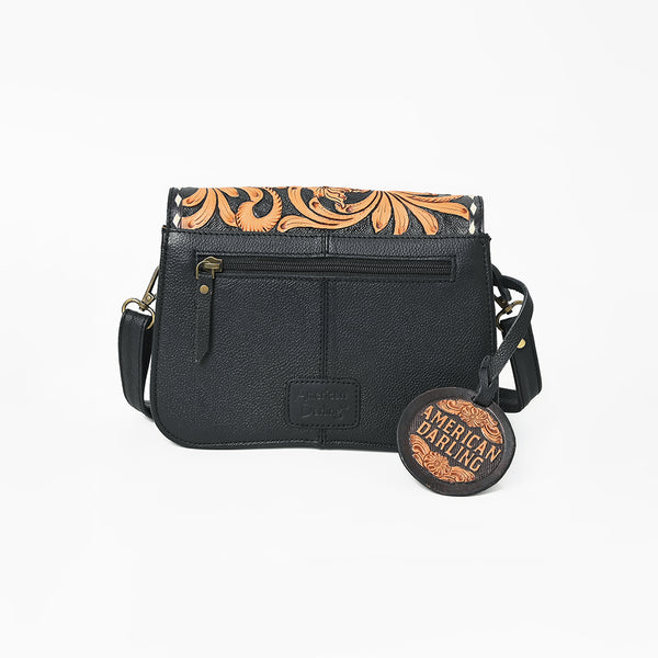 ADBG1734 American Darling Western Leather Small Cross body Bag with Hand Tooled Floral Carving