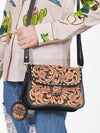 ADBG1734 American Darling Western Leather Small Cross body Bag with Hand Tooled Floral Carving