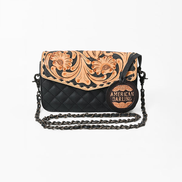 ADBG1782 American Darling Hand-Tooled Floral Small Cross body Bag - Quilted Western Leather Purse