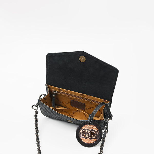 ADBG1782 American Darling Hand-Tooled Floral Small Cross body Bag - Quilted Western Leather Purse