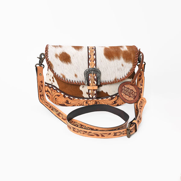 ADBG1806 American Darling Hand Tooled Floral & Cowhide Small Cross Body Bag