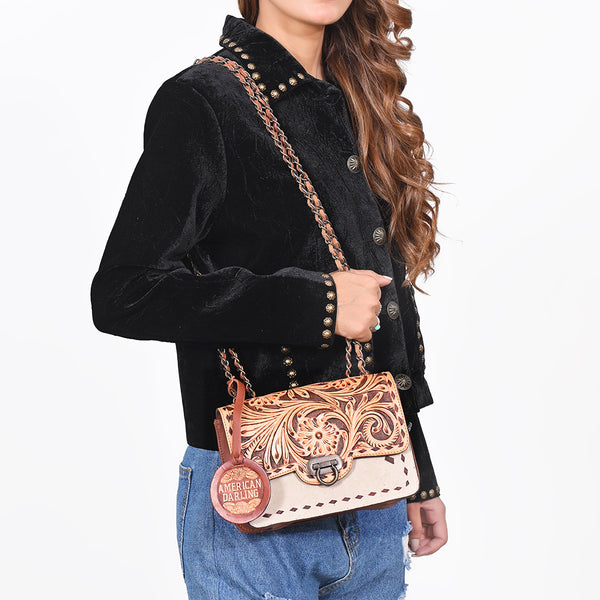 ADBG1808 American Darling Hand Tooled Floral & Genuine Suede Leather Western Cross Body Bag
