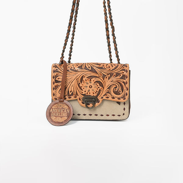 ADBG1808 American Darling Hand Tooled Floral & Genuine Suede Leather Western Cross Body Bag