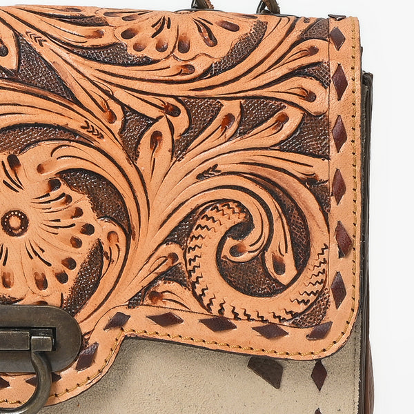 ADBG1808 American Darling Hand Tooled Floral & Genuine Suede Leather Western Cross Body Bag