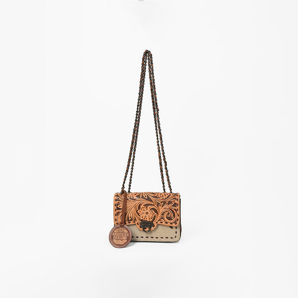 ADBG1808 American Darling Hand Tooled Floral & Genuine Suede Leather Western Cross Body Bag