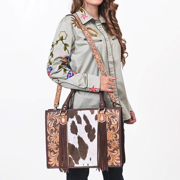 ADBG230 American Darling Western Tote Bag - Handcrafted Hair-On Cowhide & Hand-Tooled Leather