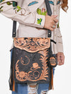 ADBGA1121 American Darling Floral Hand Tooled Leather Fringe Crossbody Purse