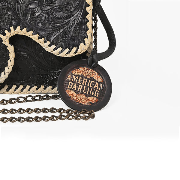 ADBGA1243 American Darling Hand Tooled Genuine Leather Whipstitch Crossbody Purse