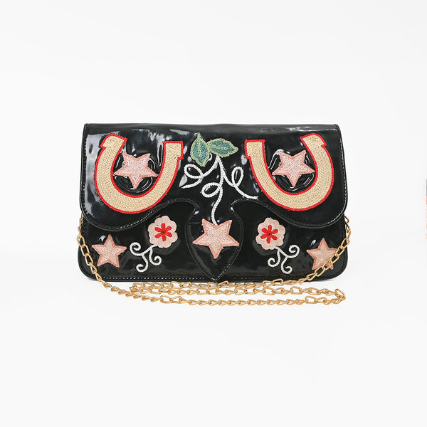 ADBGA1247 American Darling Western Horseshoe Embroidered Genuine Leather Crossbody