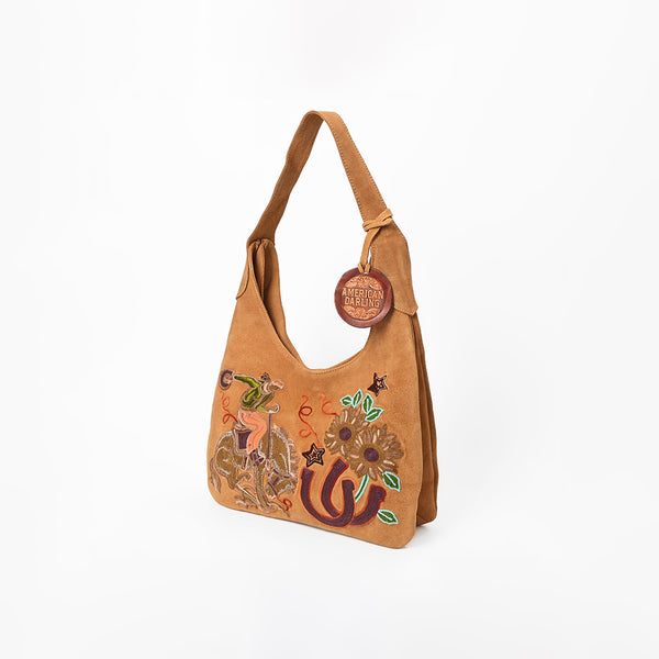ADBGA1248E American Darling Genuine Suede Embroidered Western Hobo Tan Shoulder Bag