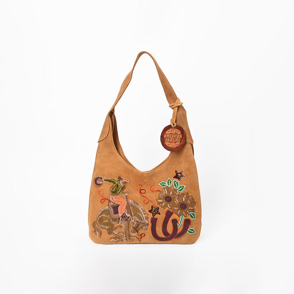 ADBGA1248E American Darling Genuine Suede Embroidered Western Hobo Tan Shoulder Bag