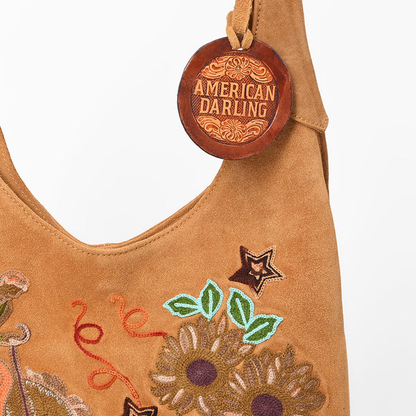 ADBGA1248E American Darling Genuine Suede Embroidered Western Hobo Tan Shoulder Bag