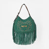 Official PRCA & NFR Licensed Collection® Premium Green Suede Western Fringe Crescent Hobo Shoulder Bag