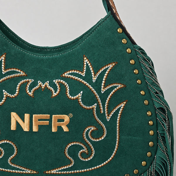 Official PRCA & NFR Licensed Collection® Premium Green Suede Western Fringe Crescent Hobo Shoulder Bag