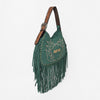 Official PRCA & NFR Licensed Collection® Premium Green Suede Western Fringe Crescent Hobo Shoulder Bag