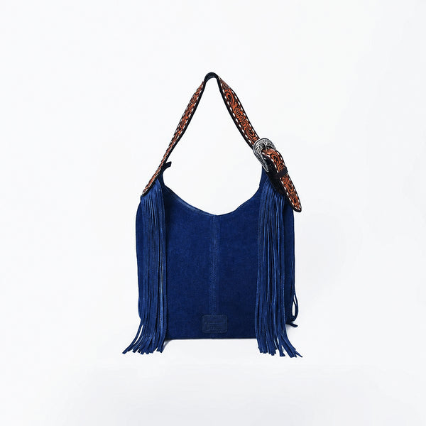 Official PRCA & NFR Licensed Collection® Floral Hand-Tooled Leather Strap Equestrian Graphic Fringe Shoulder Bag