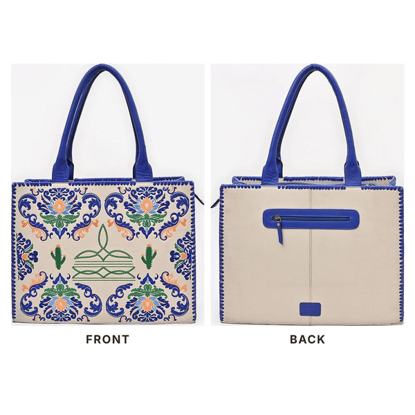 ADBGA885 American Darling Western Embroidered Leather Tote Bag - Blue Accents & Handcrafted Detail