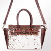 ADBGI151 Studded Hair-On Hide Tooled Leather Satchel - Western Cowgirl Handbag