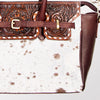 ADBGI151 Studded Hair-On Hide Tooled Leather Satchel - Western Cowgirl Handbag