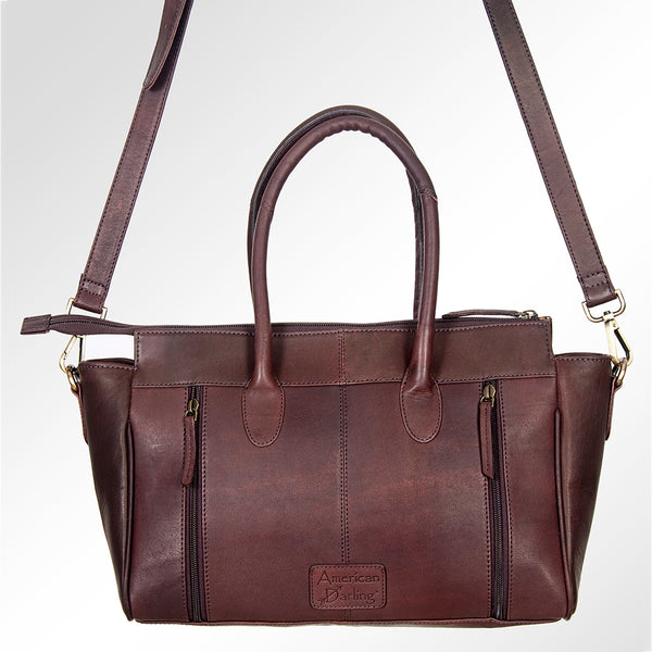 ADBGI151 Studded Hair-On Hide Tooled Leather Satchel - Western Cowgirl Handbag
