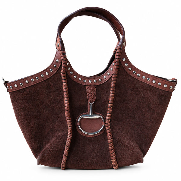 ADBGM1015 American Darling Genuine Leather Suede Studded Equestrian Bit Western Tote Bag