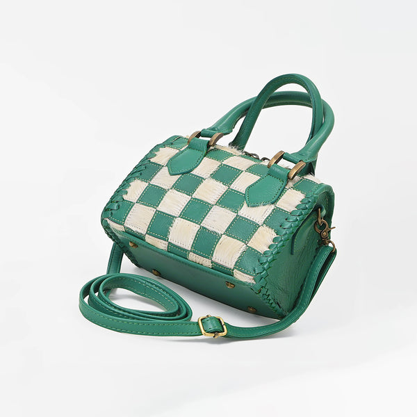ADBGM1087 American Darling Hair on Leather Woven Checkered Handbag