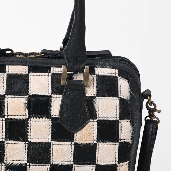 American Darling Genuine Leather & Hair-On-Hide Black Checkerboard Speedy Bag