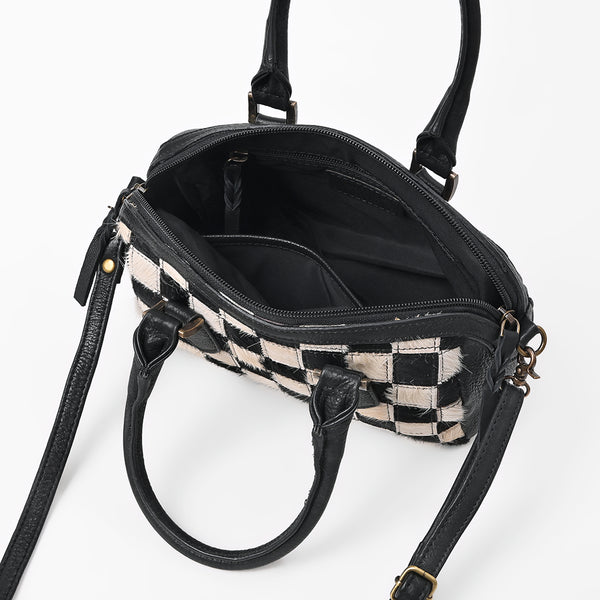 American Darling Genuine Leather & Hair-On-Hide Black Checkerboard Speedy Bag