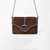 American Darling Genuine Leather & Suede Dark Brown Studded Chain Crossbody Bag