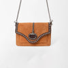 American Darling Genuine Leather & Suede Tan Studded Chain Crossbody Bag