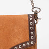 American Darling Genuine Leather & Suede Tan Studded Chain Crossbody Bag