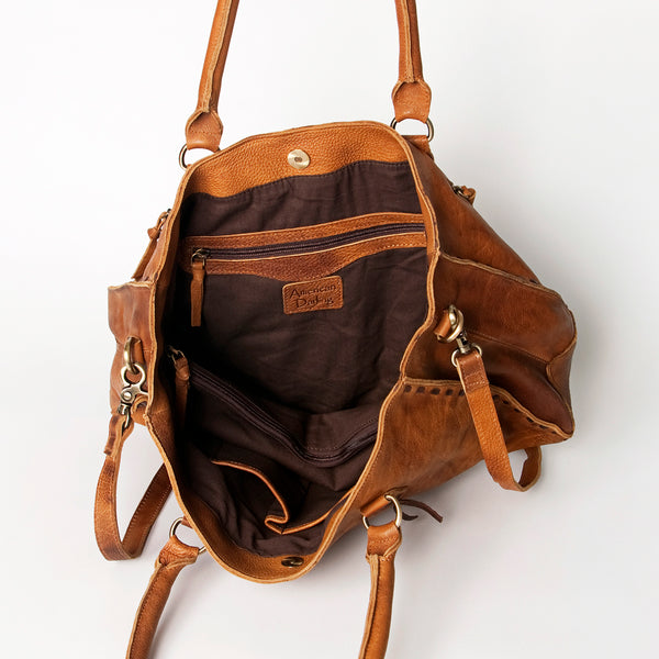 ADBGM127 Distressed Leather Tote Bag - Western Whipstitch Handbag with Crossbody Strap