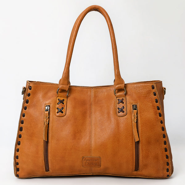 ADBGM127 Distressed Leather Tote Bag - Western Whipstitch Handbag with Crossbody Strap