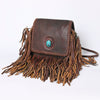 ADBGM346 Dark Brown Leather Crossbody Bag with Turquoise Concho - Handmade Western Braided Flap Purse