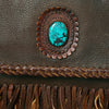 ADBGM346 Dark Brown Leather Crossbody Bag with Turquoise Concho - Handmade Western Braided Flap Purse