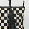 ADBGM738 American Darling Checkered Hair-on Leather Tote Bag with Fringe Trim