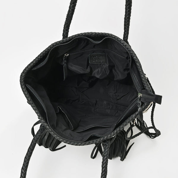 ADBGM738 American Darling Checkered Hair-on Leather Tote Bag with Fringe Trim