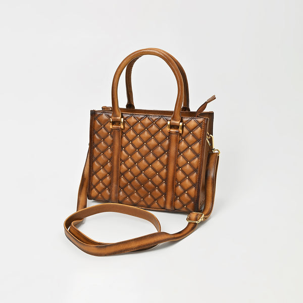 ADBGM755 American Darling Studded Quilted Leather Handbag with Removable Strap