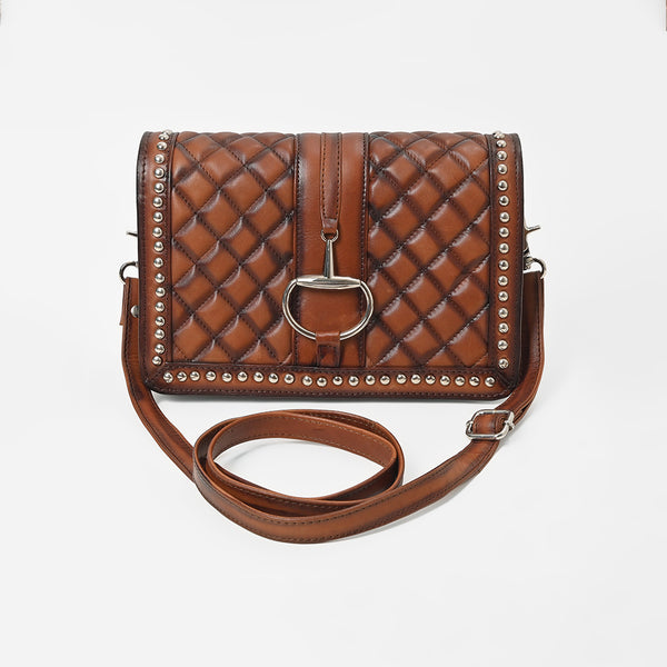 ADBGM929 American Darling Quilted Genuine Leather Studded Crossbody