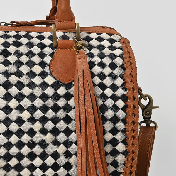 ADBGM930 American Darling Hair on Leather Woven Checkered Speedy Bag