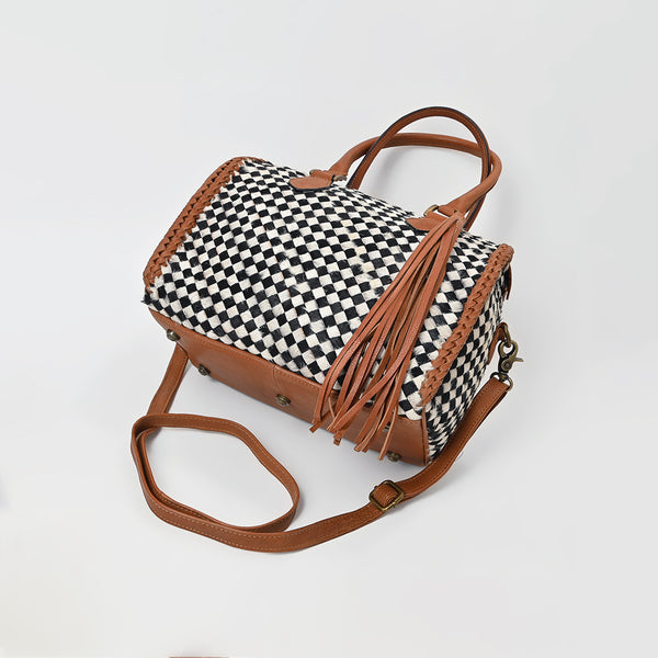 ADBGM930 American Darling Hair on Leather Woven Checkered Speedy Bag