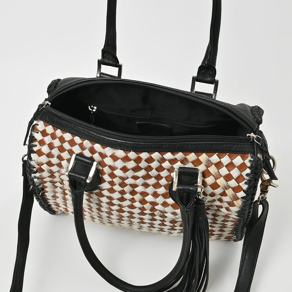ADBGM935 American Darling Woven Hair-on and Genuine Leather Satchel Speedy Handbag