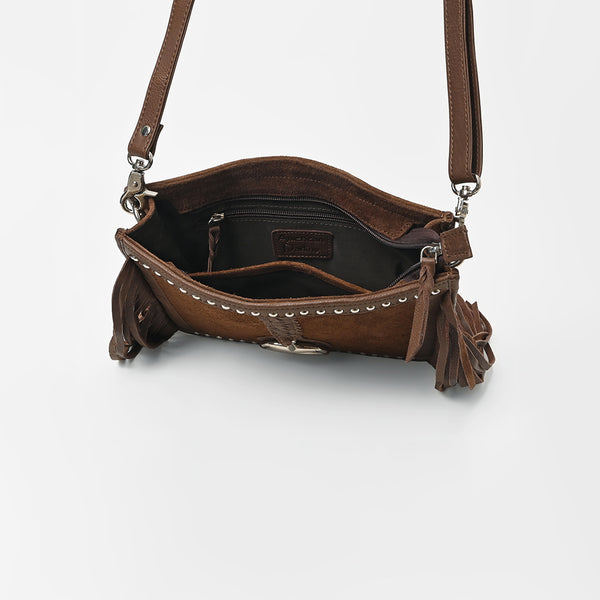 ADBGM970 American Darling Leather Studded Horsebit Fringe Crossbody Bag
