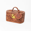 ADBGZ1016 American Darling Hand-Tooled Floral Leather Tan Vanity Jewellery Case
