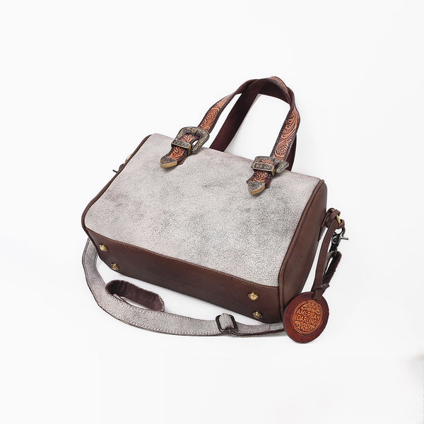ADBGZ1081 American Darling Hand Tooled Leather Western Buckle Barrel Satchel Bag