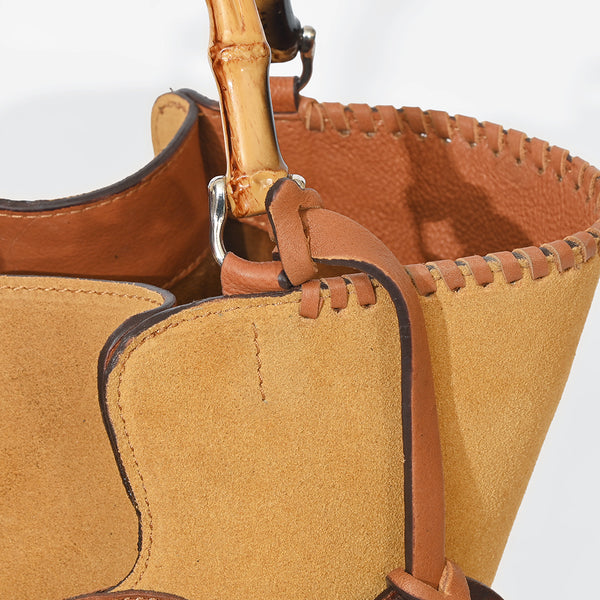 ADBGZ961 American Darling Genuine Leather Bamboo Handle Boho Bucket Bag