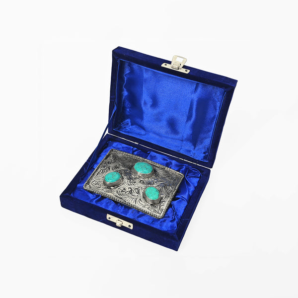ADBKA106 Belt Buckle Engraved Brass Turquoise Rhinestone Scrollwork