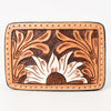 ADBLF114-BU Hand-Tooled Leather Belt Buckle - Sunflower and Floral Carving