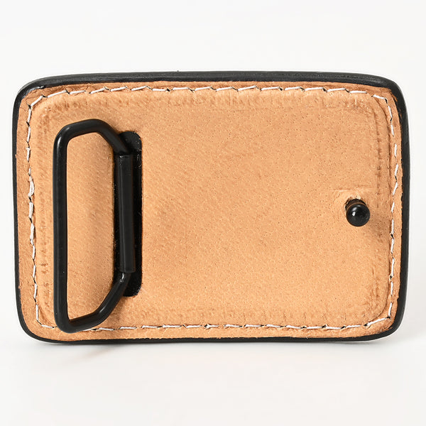ADBLF126-BU Tooled Leather Key Fob - Turquoise Stone-Inspired Design