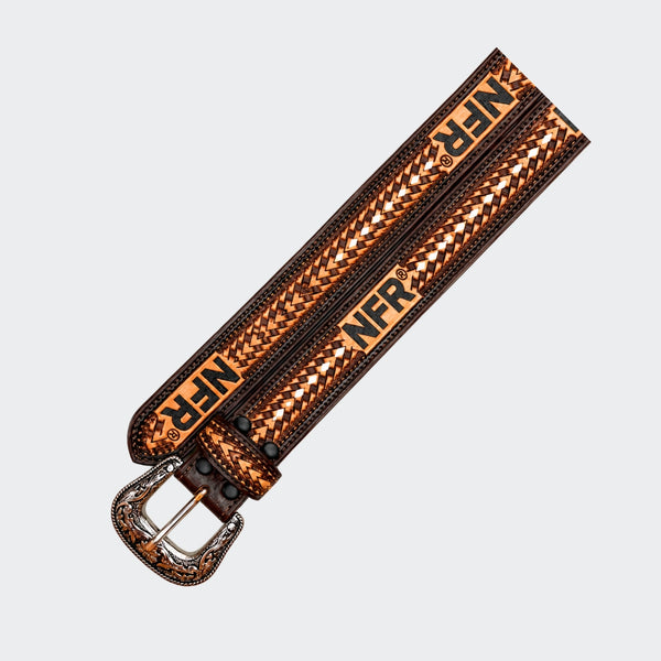Official PRCA & NFR Licensed Collection®️ Western Brown Tooled Leather Belt